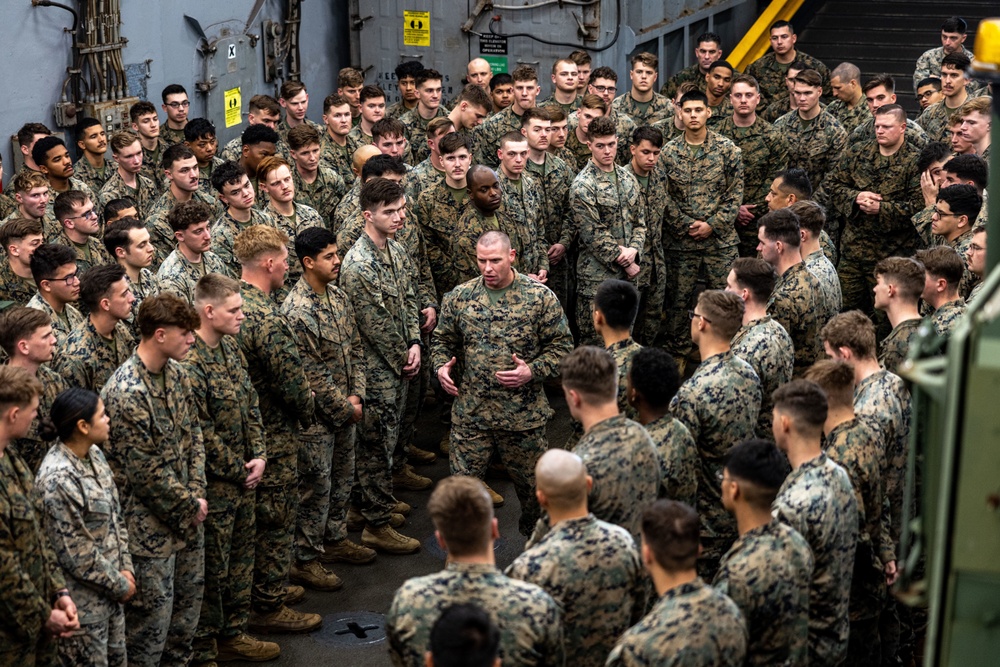 26th MEU Sergeant Major Visits Marines and Sailors aboard the USS Carter Hall during PMINT