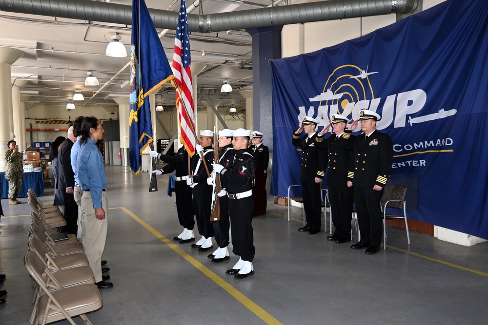 The Naval Supply Systems Command Fleet Logistics San Diego (NAVSUP FLCSD) Color Guard parades the colors at an assumption of command ceremony onboard, NAVSUP FLCSD