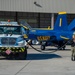 A member of the The U.S. Navy Flight Demonstration Squadron, Blue Angels, prepares for fueling operations in Naval Air Facility (NAF) El Centro during training.