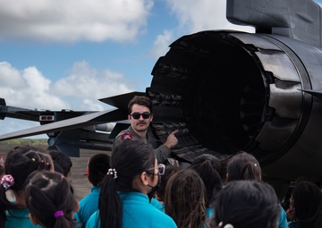 Cope North exercise participants &quot;Pet the Jet&quot; event with Guam elementary students