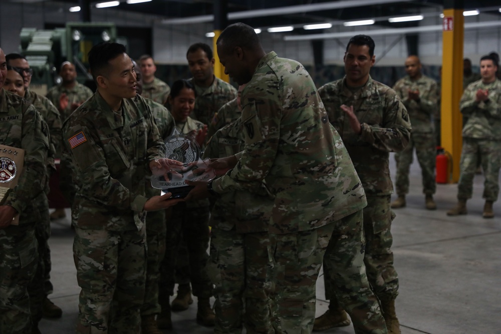 39th Transportation Battalion is presented with awards for maintenance and deployment excellence