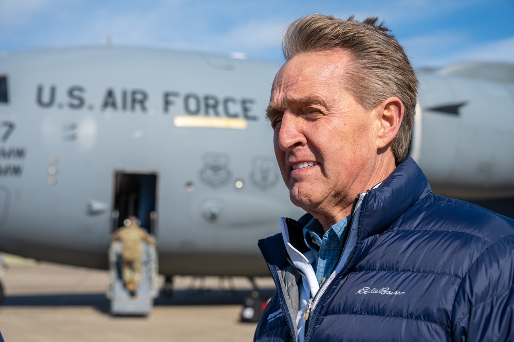 U.S. Ambassador Jeffry Flake greets USAID volunteers arriving to Incirlik AB