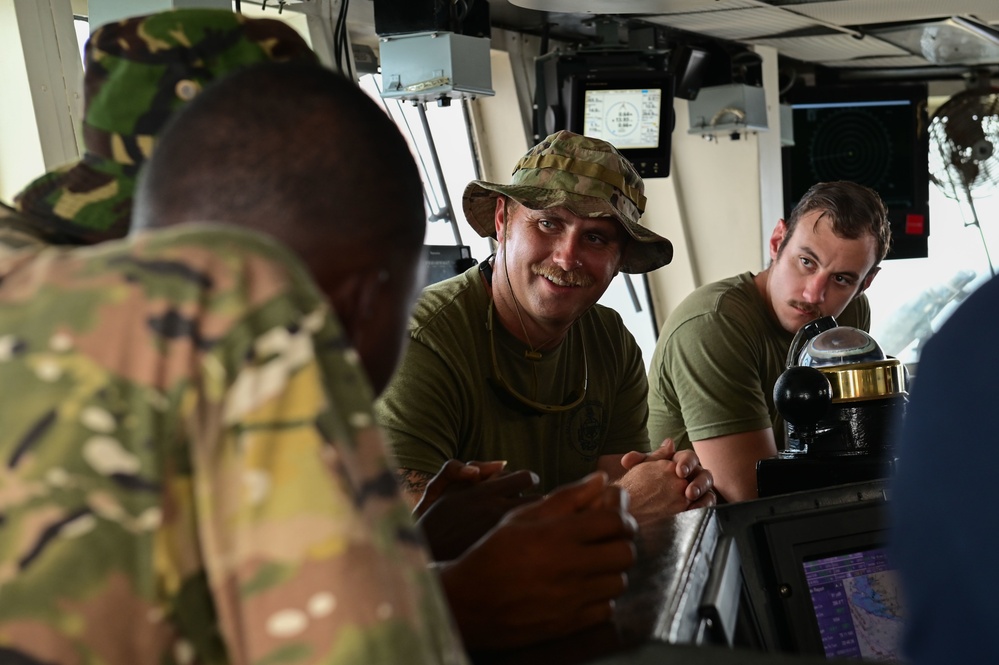 USCGC Spencer (WMEC 905) conducts law enforcement training with representatives of the Sierra Leone Fisheries Ministry, Ivory Coast Navy and Sierra Leone Navy