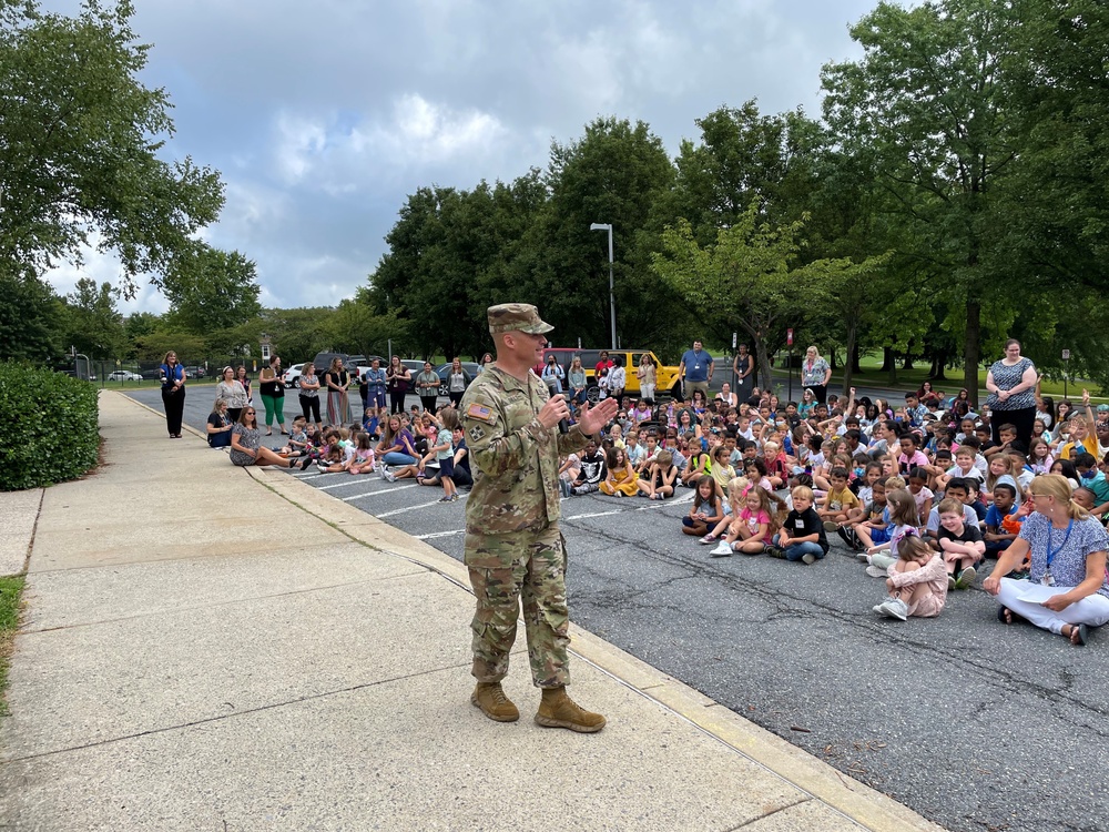 Fort Detrick CSM Dills speaks to elementary school students