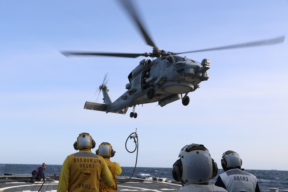 USS Howard (DDG 83) Conducts Helicopter In-Flight Refueling