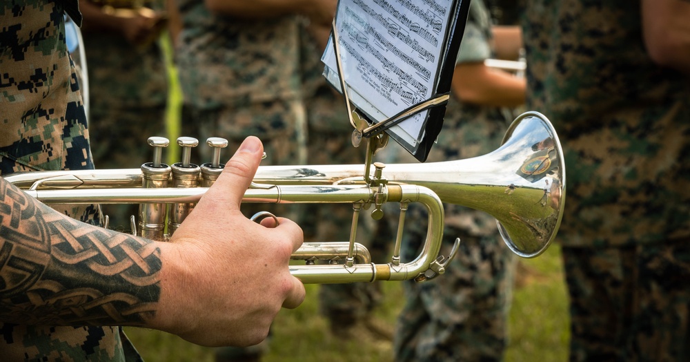 US Marines conduct a rehearsal for Marine Corps Base Camp Blaz Reactivation and Naming Ceremony