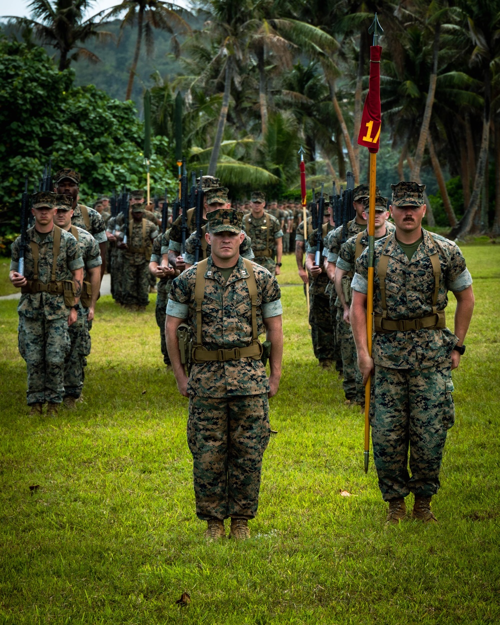 US Marines conduct a rehearsal for Marine Corps Base Camp Blaz Reactivation and Naming Ceremony