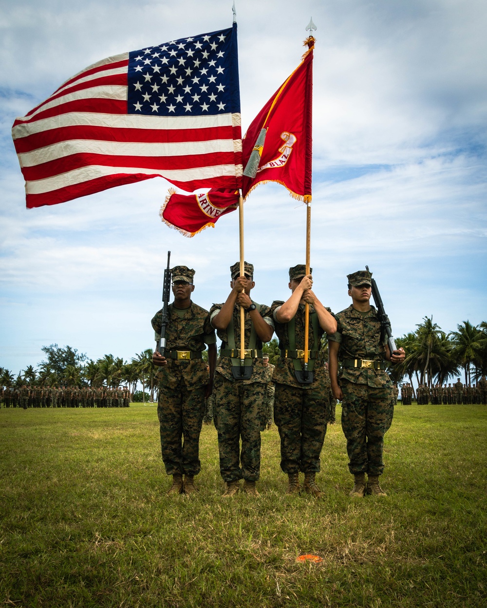 US Marines conduct a rehearsal for Marine Corps Base Camp Blaz Reactivation and Naming Ceremony