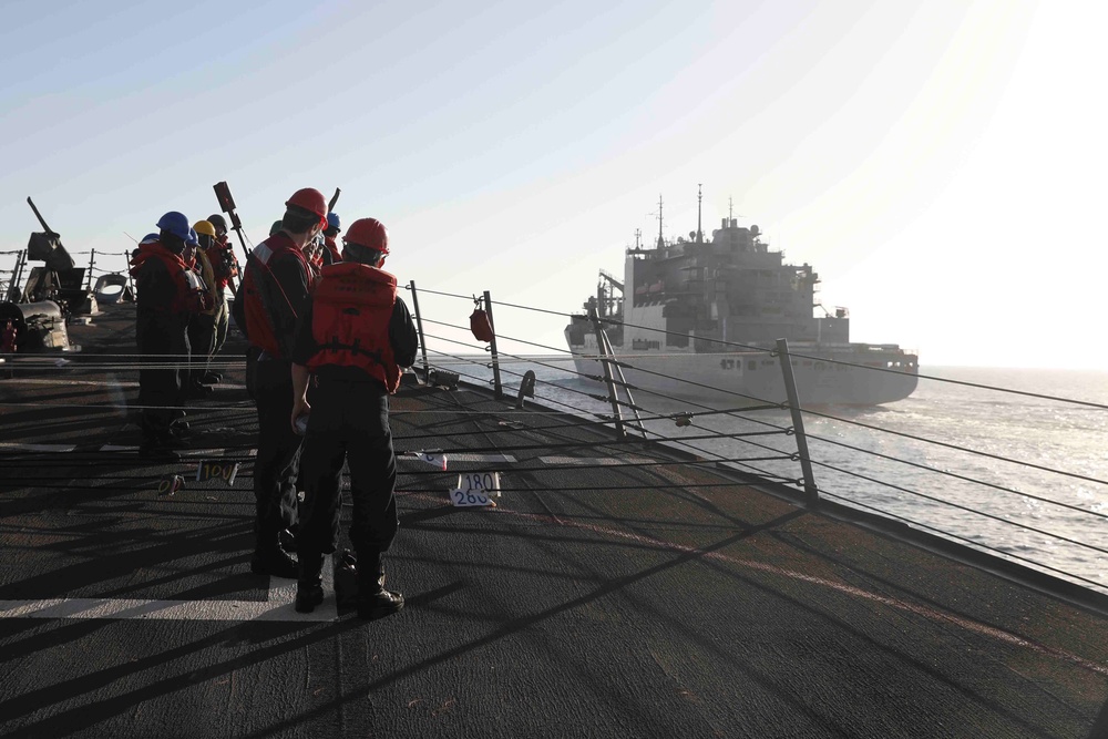 USS Truxtun conducts a replenishment-at-sea