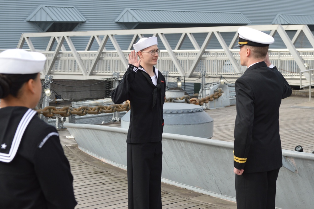 Re-enlistment ceremony aboard Battleship Wisconsin