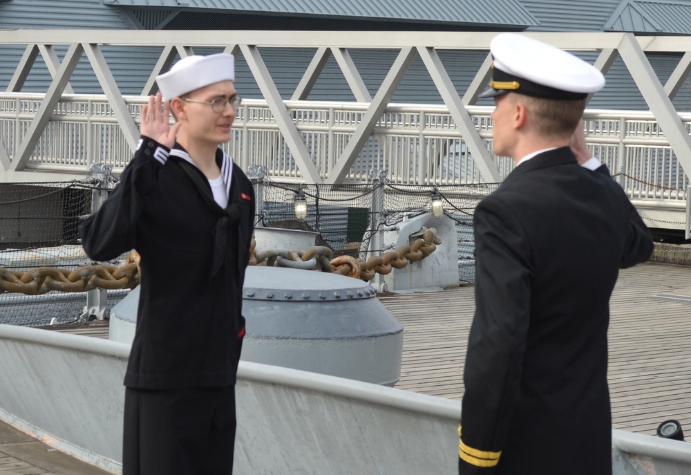 Re-enlistment ceremony aboard Battleship Wisconsin