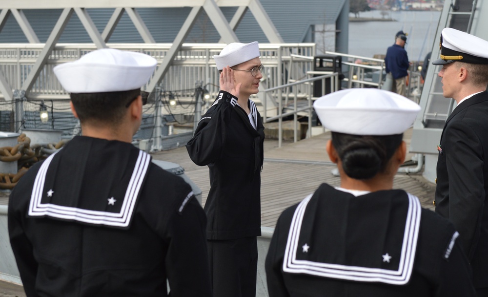 Re-enlistment ceremony aboard Battleship Wisconsin