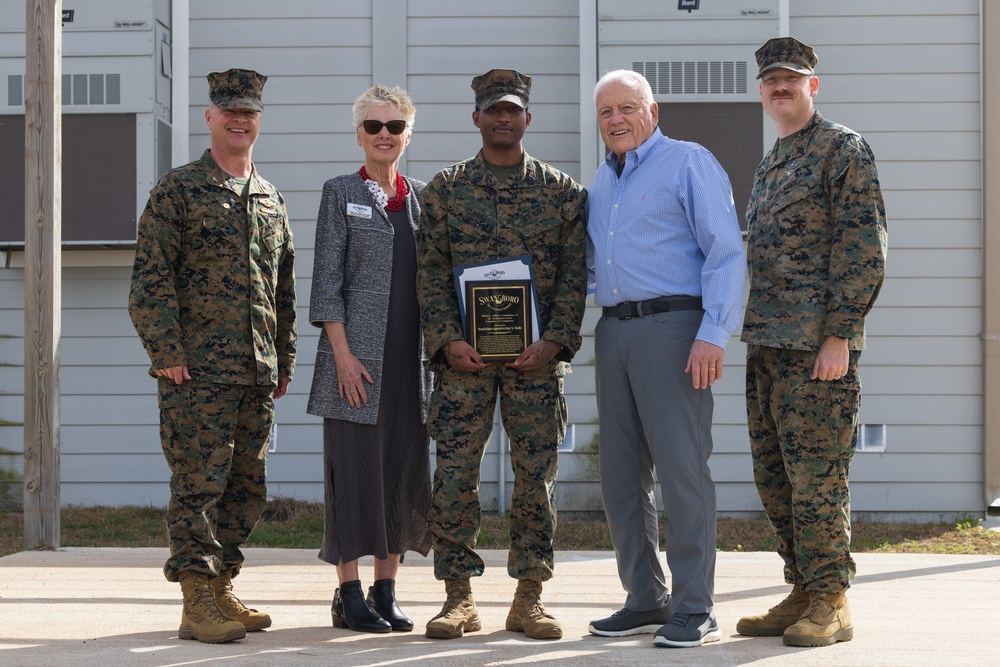 U.S. Sailor with 2nd Medical Battalion receives a Swansboro Area Chamber of Commerce Award