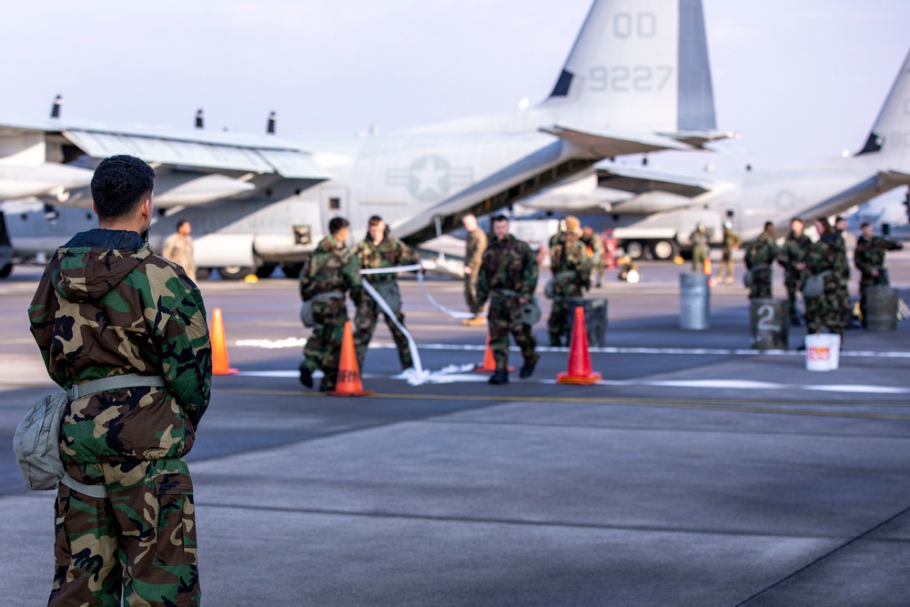 VMGR-152 Conducts Flight Line CBRN Training