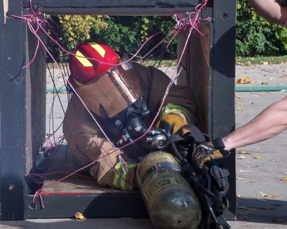 Airmen train in high-rise rescue, firefighting