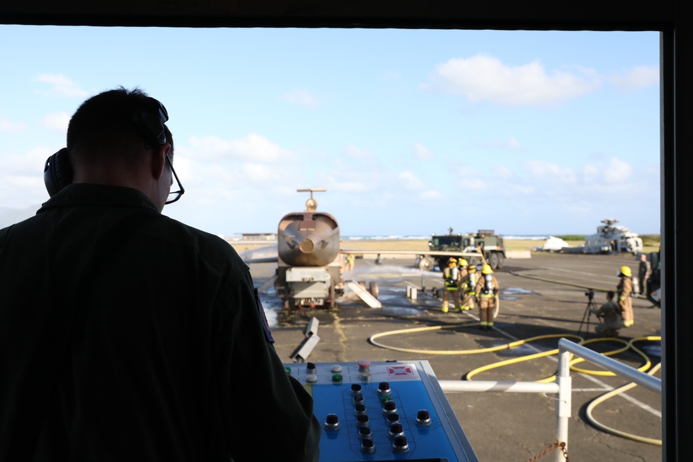 Hawaii Army National Guard, Air Force Reserve and Marine Corps Firefighters conduct a joint training exercise at Kaneohe Marine Air Station.