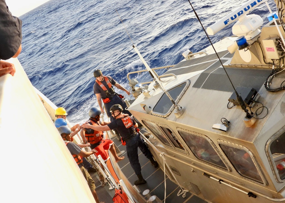 USCGC Myrtle Hazard (WPC 1139) transfers two rescued mariners