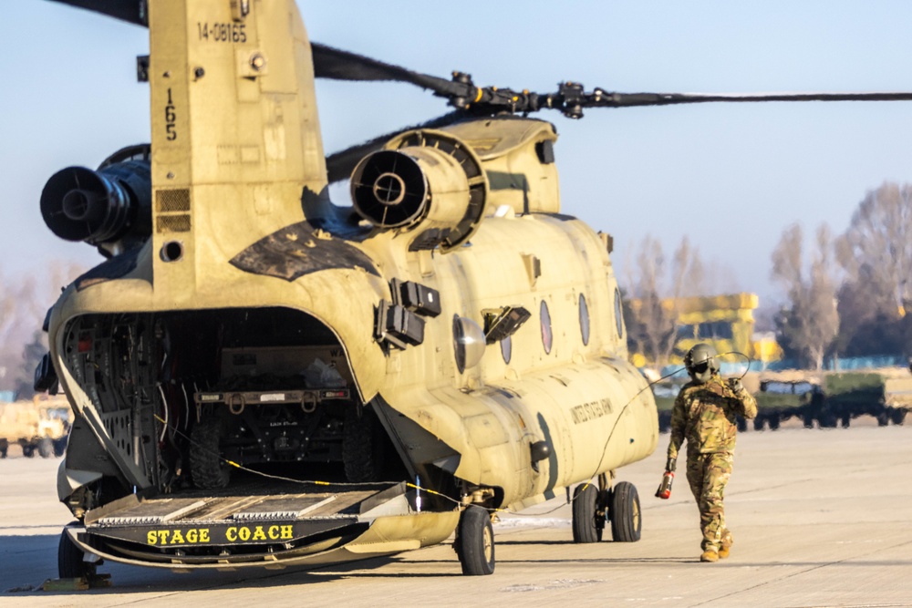 U.S. Army Soldier Prepares CH-47 Chinook for Humanitarian and Disaster Relief