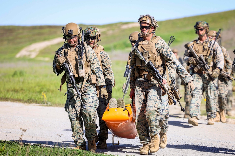 2nd Battalion, 1st Marines conduct a simulated air assault raid