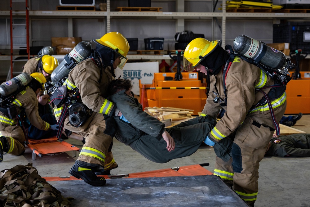 Until everyone's safe: Marine Corps Air Station Iwakuni emergency services personnel, Japan Maritime Self-Defense Force members participate in emergency response training