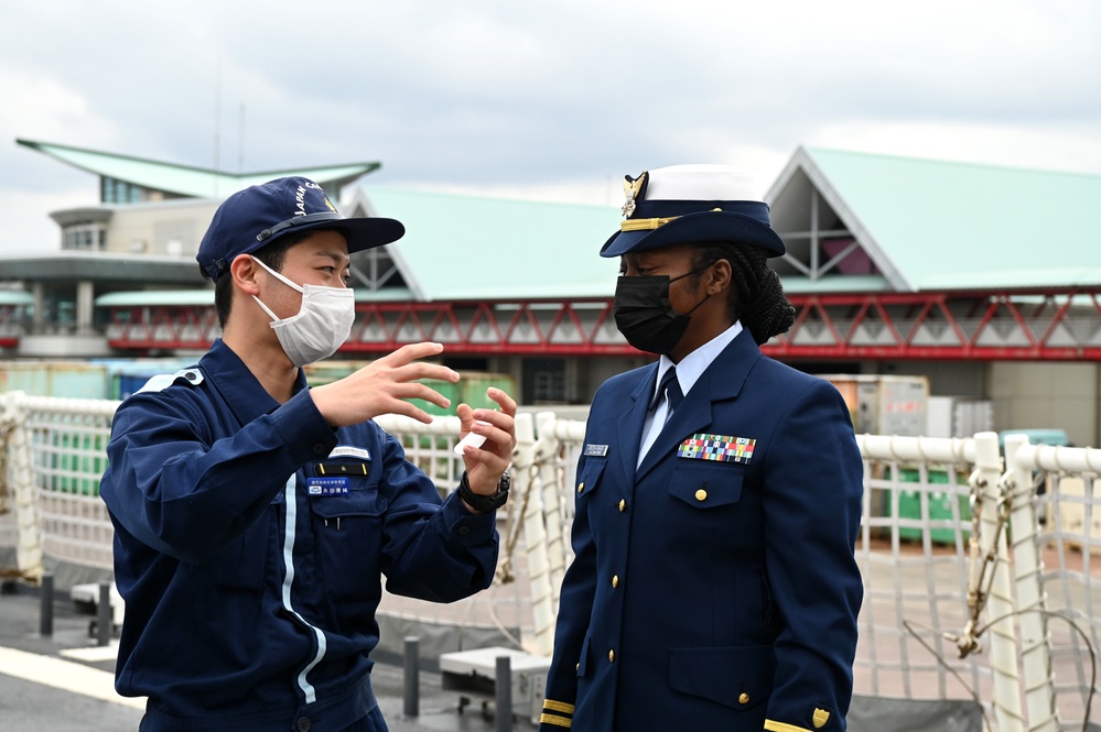 Japan Coast Guard members tour U.S. Coast Guard Cutter Kimball in Kagoshima, Japan