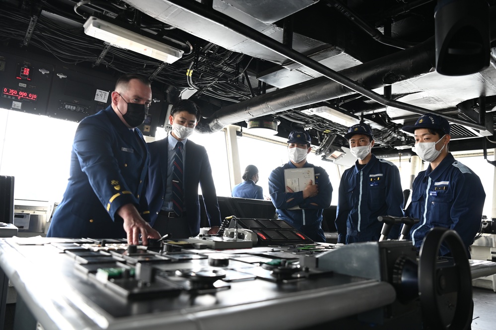 Japan Coast Guard members tour U.S. Coast Guard Cutter Kimball in Kagoshima, Japan