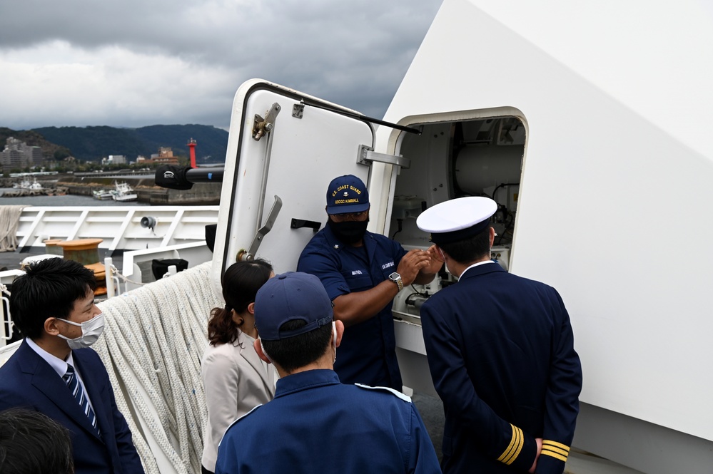 Japan Coast Guard members tour U.S. Coast Guard Cutter Kimball in Kagoshima, Japan