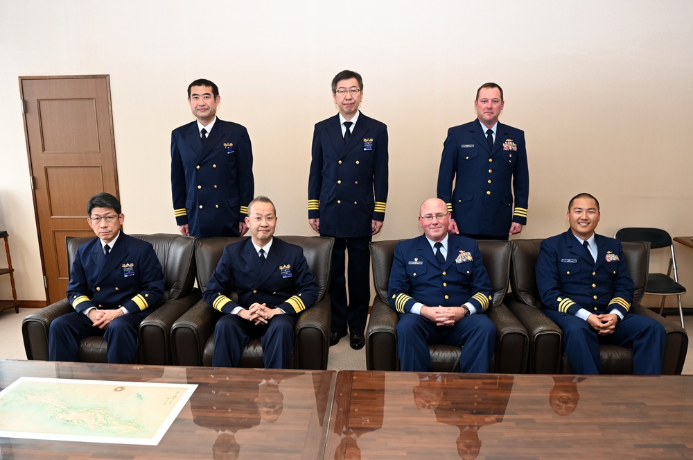 U.S. Coast Guard Cutter Kimball command meet with Japan Coast Guard senior leadership in Kagoshima, Japan