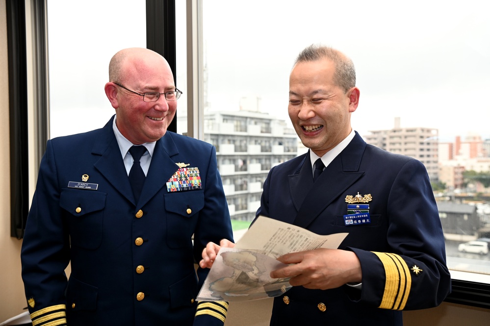 U.S. Coast Guard Cutter Kimball command meet with Japan Coast Guard senior leadership in Kagoshima, Japan