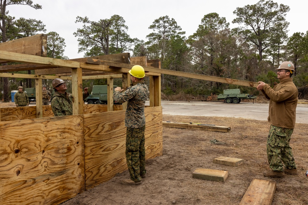 U.S. Marines with 8th Engineer Support Battalion and U.S. Navy Seabees Construct Wooden Structures during Exercise Winter Pioneer 23