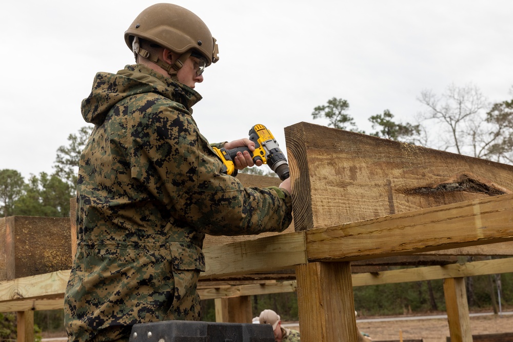 U.S. Marines with 8th Engineer Support Battalion and U.S. Navy Seabees Construct Wooden Structures during Exercise Winter Pioneer 23