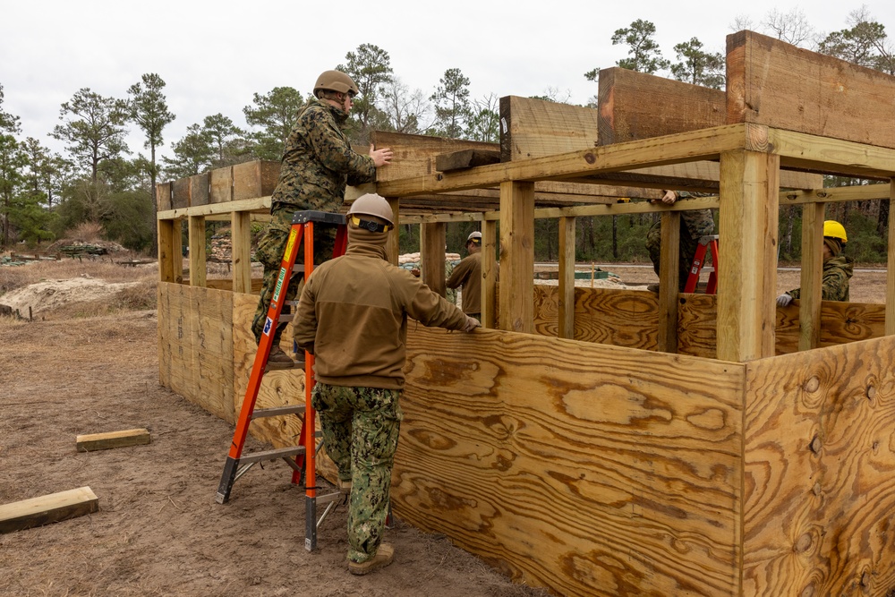 U.S. Marines with 8th Engineer Support Battalion and U.S. Navy Seabees Construct Wooden Structures during Exercise Winter Pioneer 23