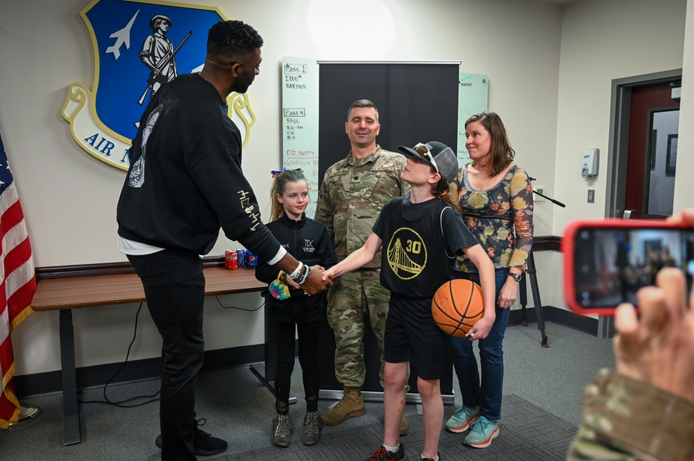 129th Rescue Wing welcomes the Hoops for Troops Campaign to speak on resiliency at Moffett Air National Guard Base