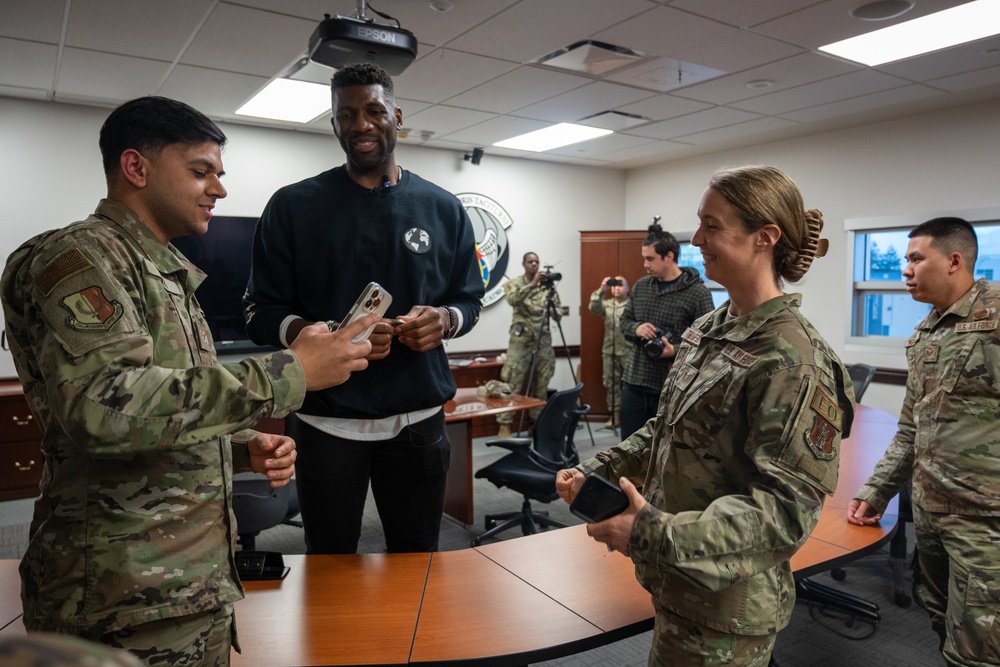 129th Rescue Wing welcomes the Hoops for Troops Campaign to speak on resiliency at Moffett Air National Guard Base