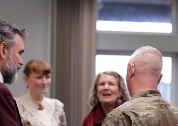 Beeman family share stories with Portland District commander, Col. Michael Helton.