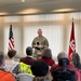 Col. Helton gives a speech to the Beeman family and crew of the newly constructed survey vessel Beeman.