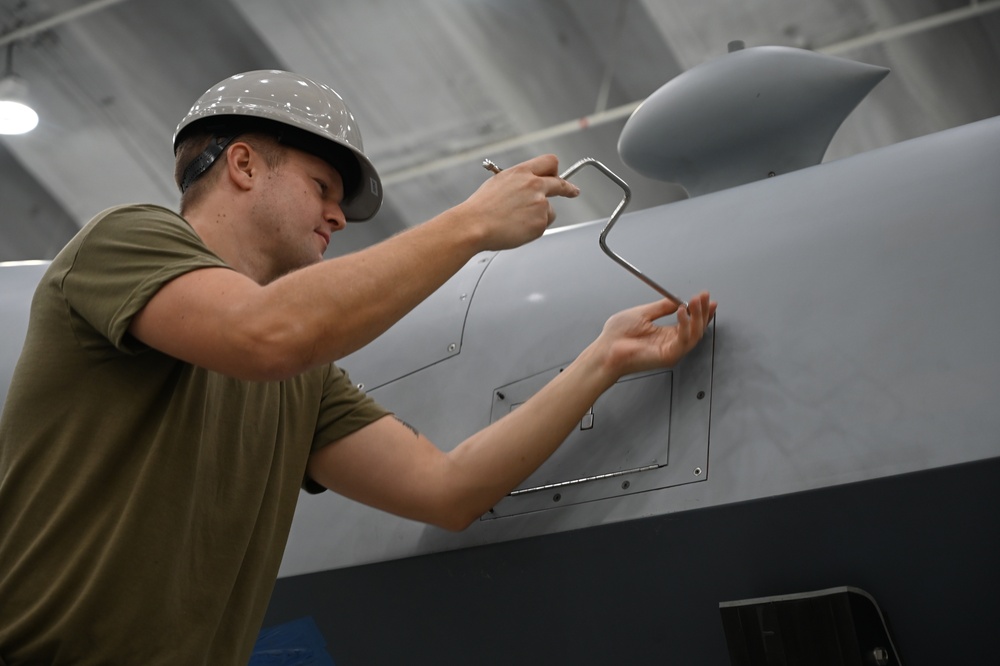 U.S. Air Force member of 119th Wing works on MQ-9 maintenance