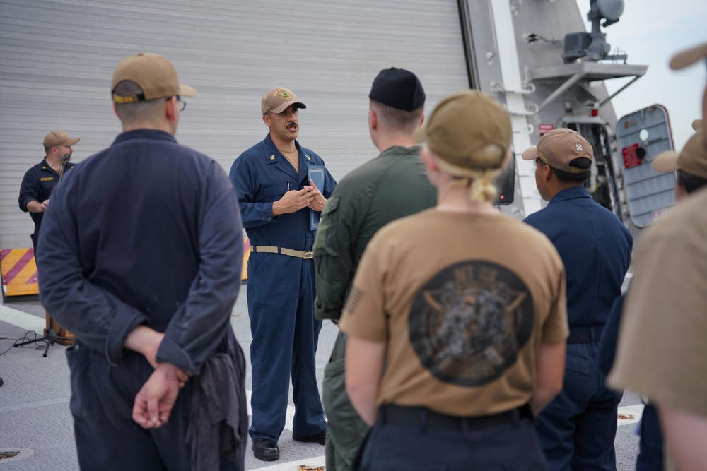 USS Oakland Holds an Awards Ceremony on the Flight Deck