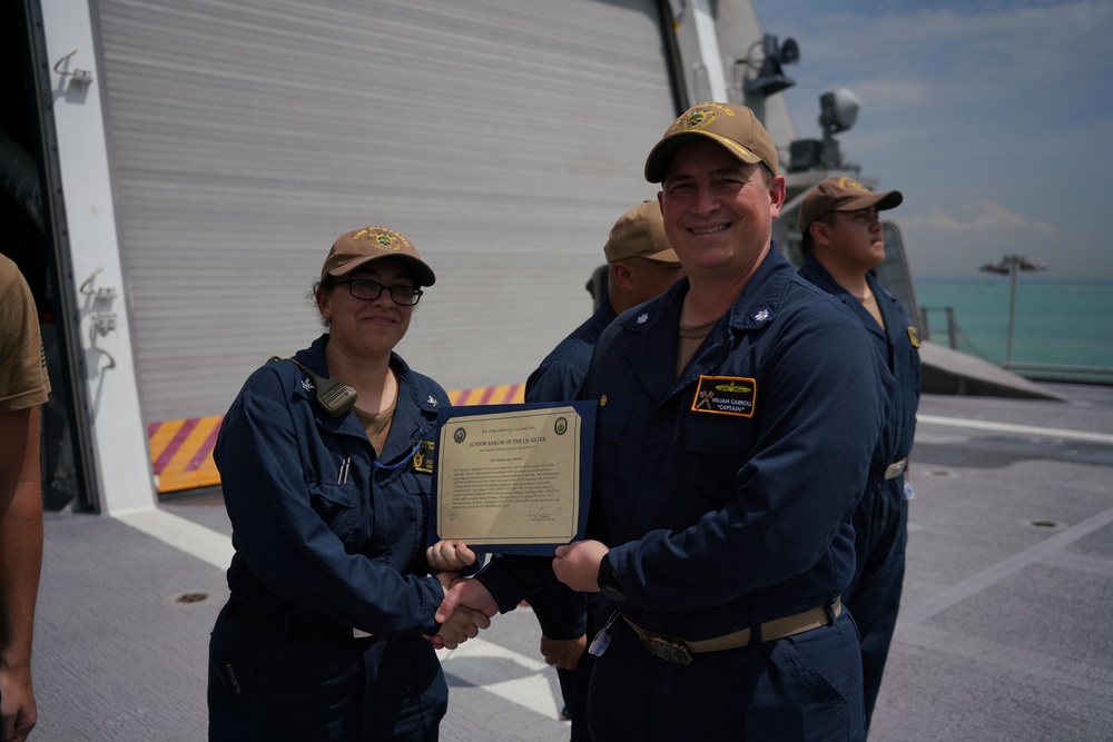 USS Oakland Holds an Awards Ceremony on the Flight Deck
