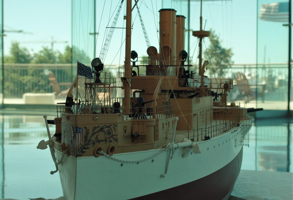 USS Maine (ACR 1) ship model at the Hampton Roads Naval Museum