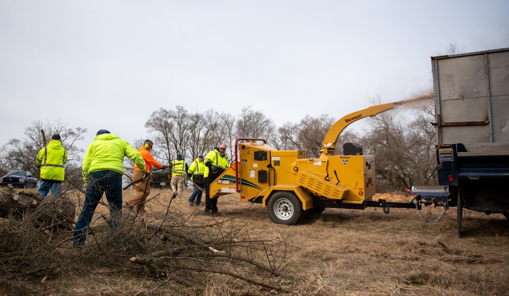 Base ground crew clears land for helipad