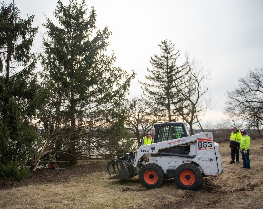 Base ground crew clears land for helipad