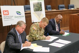 The Charleston District and Dorchester County sign a Project Partnership Agreement for the restoration of approximately 290 acres of Polk Swamp.