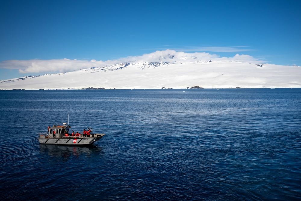Coast Guard Cutter Polar Star conducts small boat operations during Operation Deep Freeze 2023
