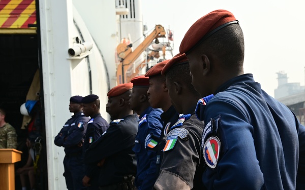 USCGC Spencer (WMEC 905) conducts boarding procedure training with the Ivorian Navy and Gendarmerie