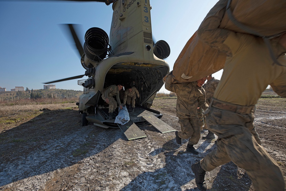 U.S. Army CH-47F Chinook Delivers Relief Supplies