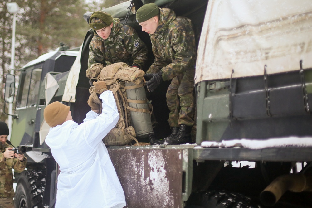 Charlie Troop, 3-71 Cavalry Regiment, 1BCT, 10th Mountain Division conduct skiing and extreme cold weather survival training during Exercise Arctic Forge '23 on Feb. 18, 2023