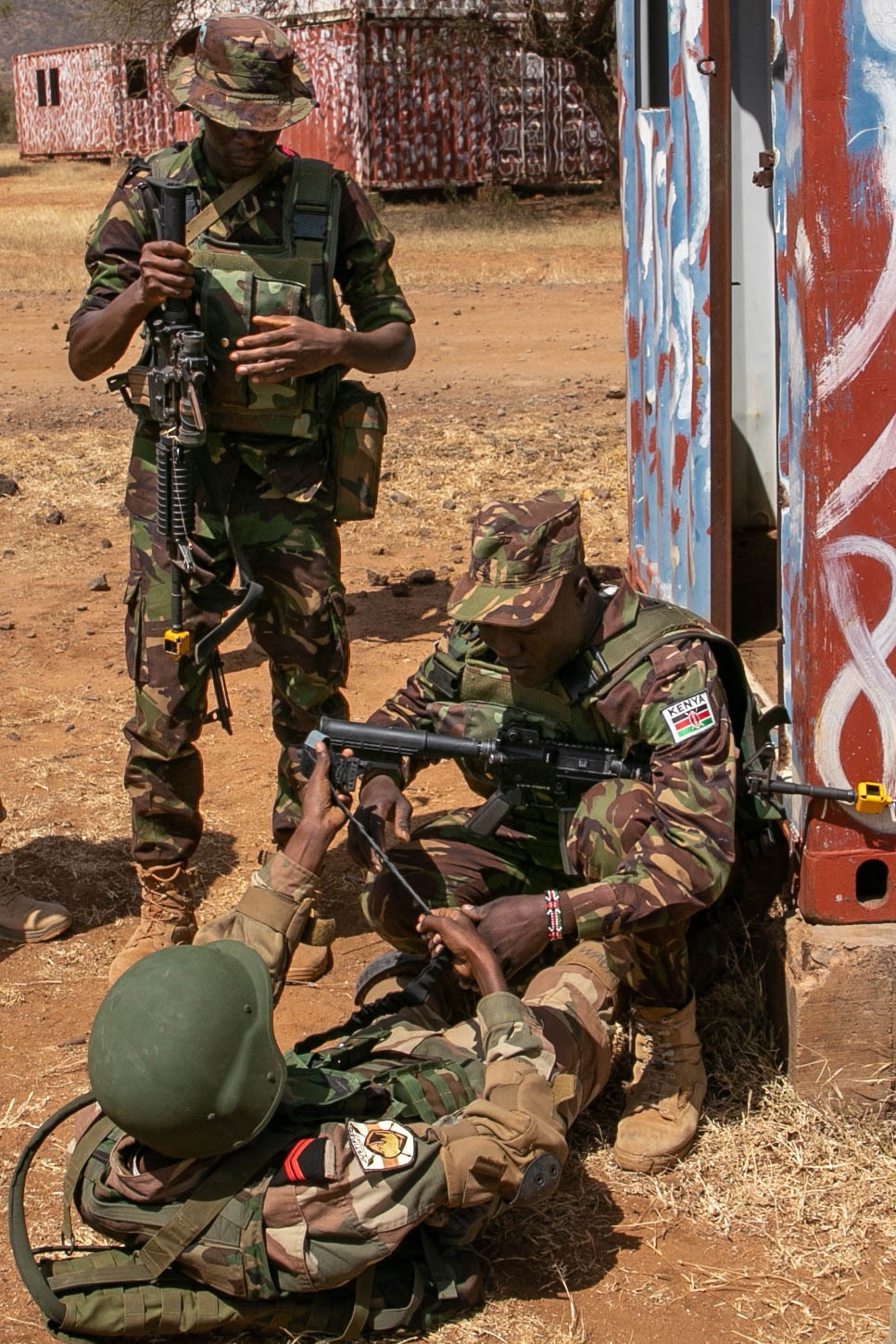 Kenyan, Djiboutian soldiers take on urban combat in a situational training exercise.