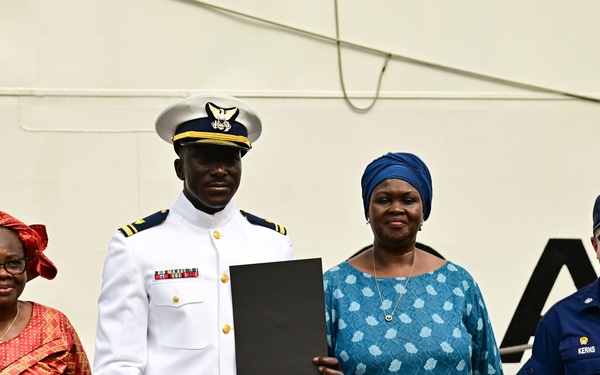 Ensign Mohammad Diakite promotes to Lt.j.g with his family in attendance in Abidjan, Côte d’Ivoire