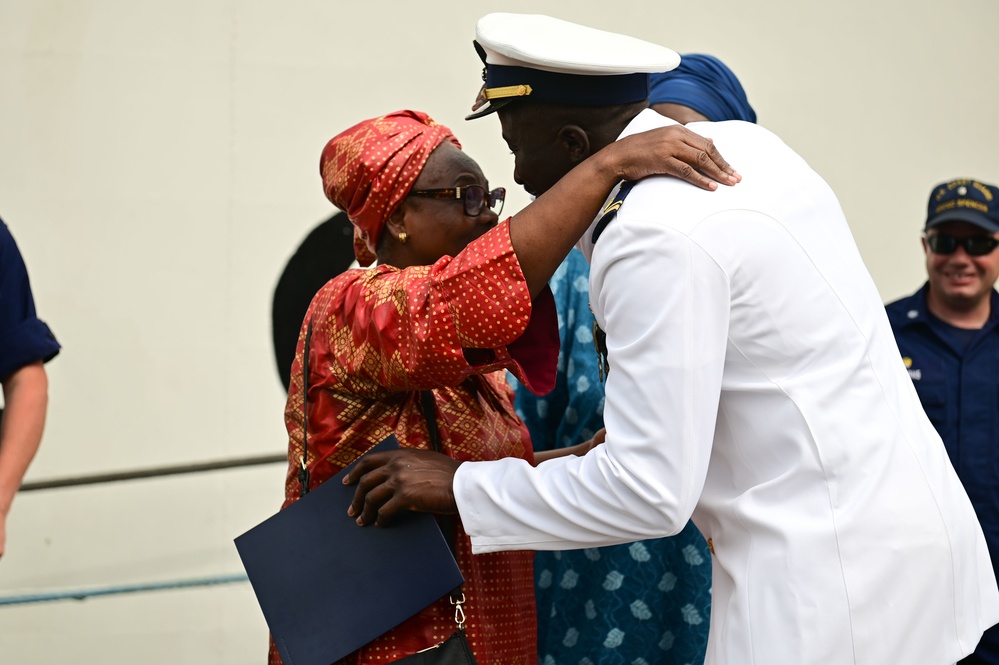 Ensign Mohammad Diakite promotes to Lt.j.g with his family in attendance in Abidjan, Côte d’Ivoire